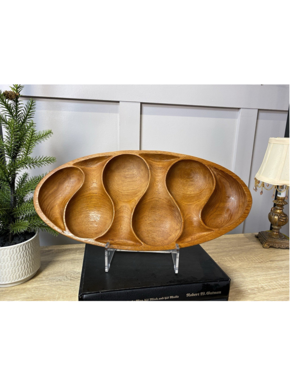 Vintage MCM Teak Wood Serving Tray Style Of Laur Jensen Odense Denmark SnackBowl